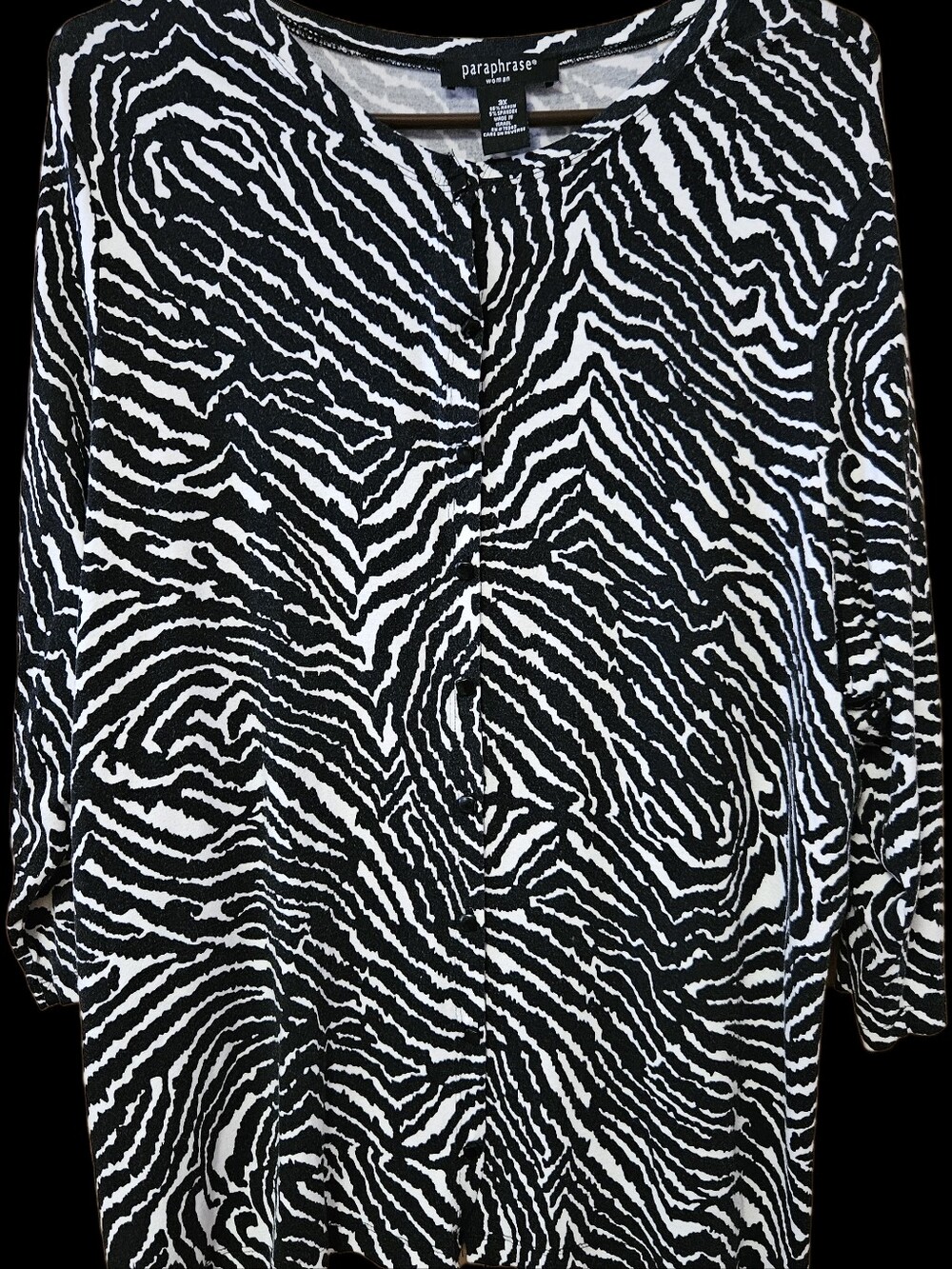 Paraphrase Black & White Zebra Print Women’s Top 3X